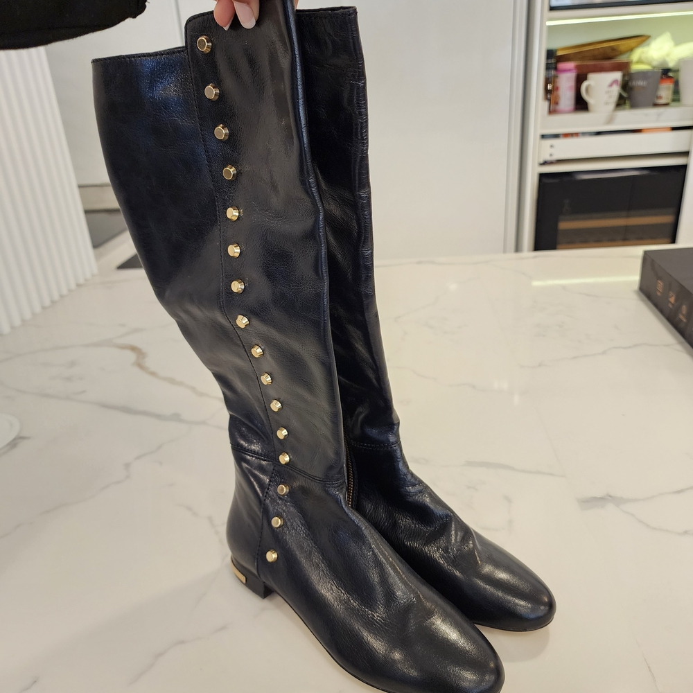 MICHAEL Michael Kors Black Over the Knee Boots with Gold Buttons